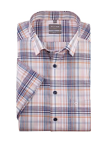 OLYMP Herren Businesshemd Kurzarm Luxor,Kariert,Comfort fit,Under Button Down,Mandarin 82,40 von OLYMP