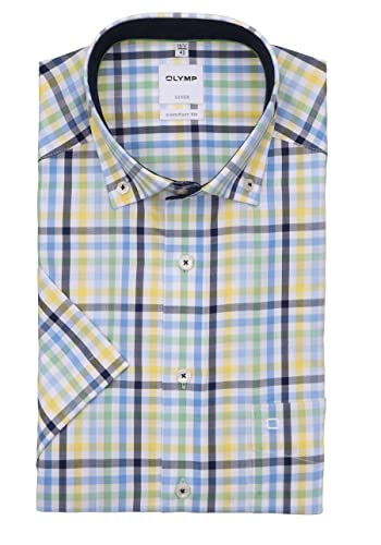 OLYMP Herren Businesshemd Kurzarm Luxor,Männer,Kariert,Comfort fit,Button-Down-Kragen,gelb 51,39 von OLYMP