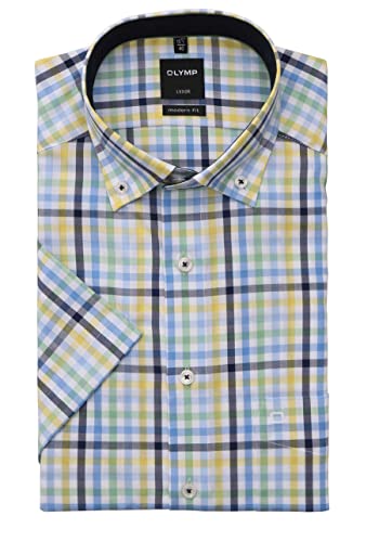 OLYMP Herren Businesshemd Kurzarm Luxor,Männer,Kariert,modern fit,Button-Down-Kragen,gelb 51,39 von OLYMP