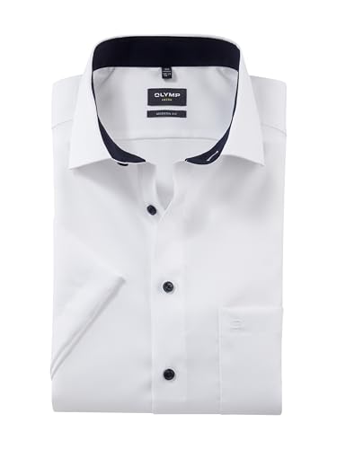 OLYMP Herren Businesshemd Kurzarm Luxor,Männer,Natté,modern fit,Global Kent,Weiss 00,42 von OLYMP