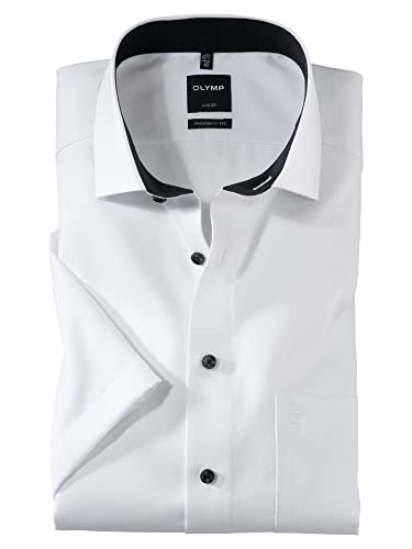 OLYMP Herren Businesshemd Kurzarm Luxor,Männer,Natté,modern fit,Global Kent,Weiss 00,46 von OLYMP