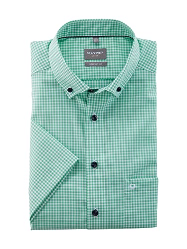 OLYMP Herren Businesshemd Kurzarm Luxor,Vichy Karo,Comfort fit,Button-Down-Kragen,hellgrün 40,43 von OLYMP