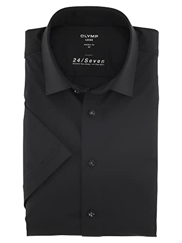 OLYMP Herren Businesshemd Kurzarm Luxor 24/Seven,Männer,Single Jersey,modern fit,New Kent,schwarz 68,39 von OLYMP