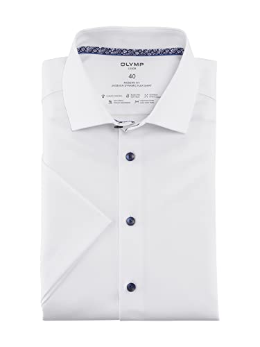 OLYMP Herren Businesshemd Kurzarm Luxor 24/Seven,Twill,modern fit,Global Kent,Weiss 00,38 von OLYMP