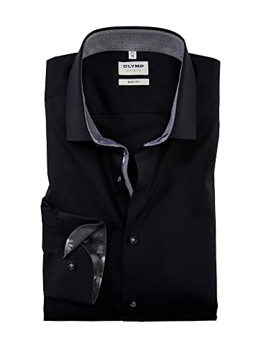 OLYMP Herren Businesshemd Langarm Level Five,Einfarbig,Body fit,Modern Kent,schwarz 68,46 von OLYMP