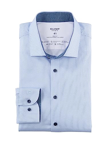 OLYMP Herren Businesshemd Langarm Level Five 24/Seven,Digitalprint on Jersey,Body fit,Modern Kent,bleu 11,45 von OLYMP