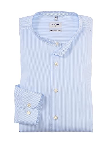 OLYMP Herren Businesshemd Langarm Level Five Garment Washed,Zündholz Streifen,Body fit,Stehkragen,bleu 11,37 von OLYMP