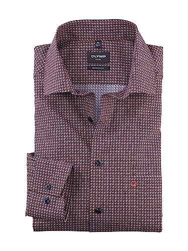 OLYMP Herren Businesshemd Langarm Luxor,Digitaldruck auf Uni,modern fit,Global Kent,dunkelrot 39,38 von OLYMP