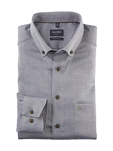 OLYMP Herren Businesshemd Langarm Luxor,Einfarbig,modern fit,Button-Down-Kragen,Oliv 47,41 von OLYMP