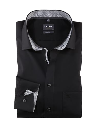 OLYMP Herren Businesshemd Langarm Luxor,Einfarbig,modern fit,Global Kent,schwarz 68,38 von OLYMP