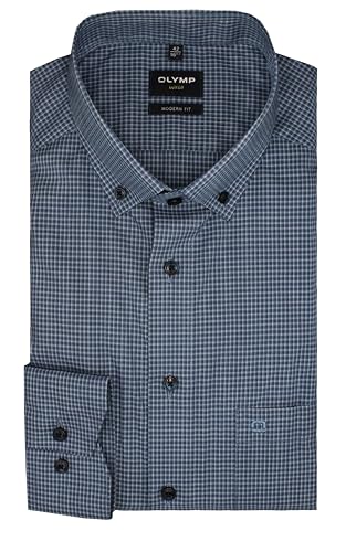 OLYMP Herren Businesshemd Langarm Luxor,Kariert,modern fit,Button-Down-Kragen,Rauchblau 13,41 von OLYMP