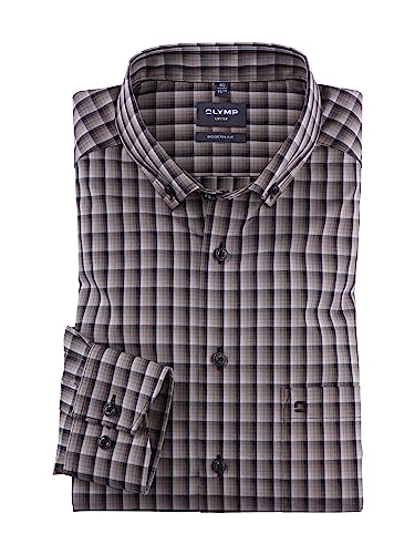 OLYMP Herren Businesshemd Langarm Luxor,Kariert,modern fit,Button-Down-Kragen,Taupe 23,39 von OLYMP