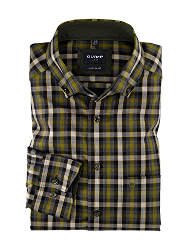 OLYMP Herren Businesshemd Langarm Luxor,Kariert,modern fit,Button-Down-Kragen,lindgrün 46,40 von OLYMP