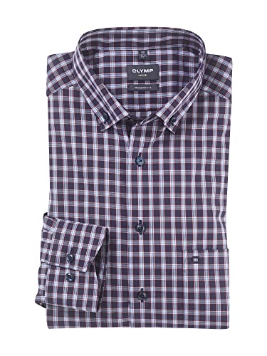 OLYMP Herren Businesshemd Langarm Luxor,Kariert,modern fit,Button-Down-Kragen,rot 35,39 von OLYMP