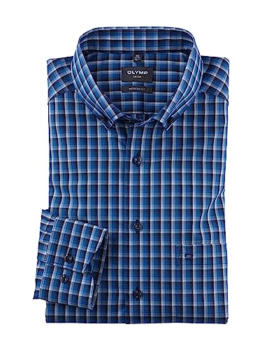 OLYMP Herren Businesshemd Langarm Luxor,Kariert,modern fit,Button-Down-Kragen,royal 19,41 von OLYMP