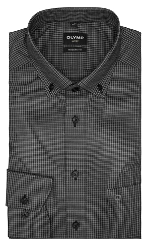 OLYMP Herren Businesshemd Langarm Luxor,Kariert,modern fit,Button-Down-Kragen,schwarz 68,42 von OLYMP