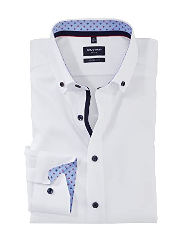 OLYMP Herren Businesshemd Langarm Luxor,Pin Point,modern fit,Button-Down-Kragen,Weiss 00,40 von OLYMP