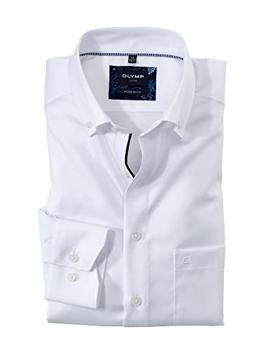 OLYMP Herren Businesshemd Langarm Luxor,Pin Point,modern fit,Button-Down-Kragen,Weiss 00,41 von OLYMP