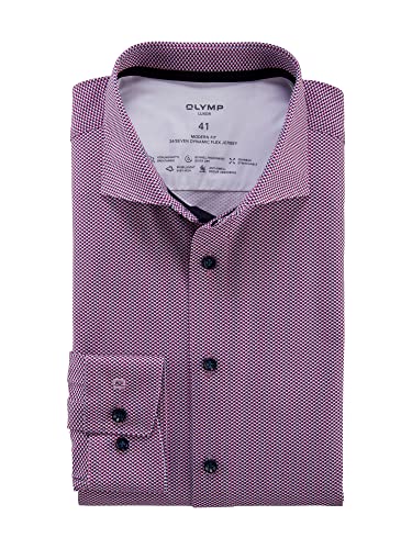 OLYMP Herren Businesshemd Langarm Luxor 24/Seven,Digitalprint on Jersey,modern fit,Kent-Kragen,Fuchsia 95,39 von OLYMP