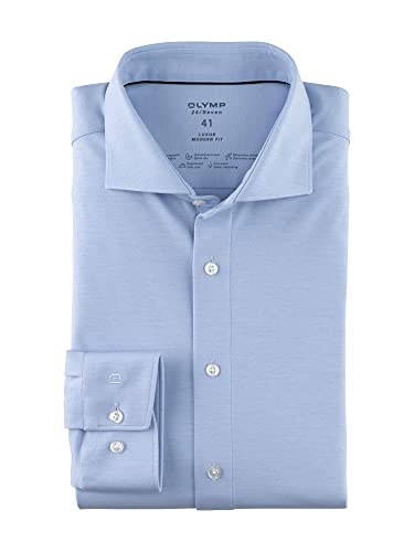 OLYMP Herren Businesshemd Langarm Luxor 24/Seven,Einfarbig,modern fit,Kent-Kragen,bleu 11,40 von OLYMP