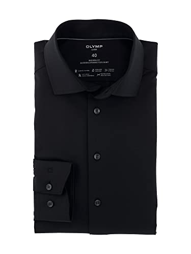 OLYMP Herren Businesshemd Langarm Luxor 24/Seven,Twill,modern fit,Global Kent,schwarz 68,38 von OLYMP