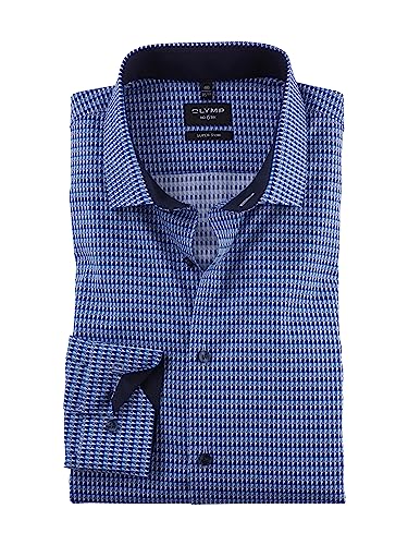 OLYMP Herren Businesshemd Langarm No. Six,Digitaldruck auf Uni,super Slim,Modern Kent,Marine 18,38 von OLYMP