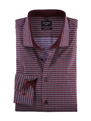 OLYMP Herren Businesshemd Langarm No. Six,Digitaldruck auf Uni,super Slim,Modern Kent,dunkelrot 39,38 von OLYMP