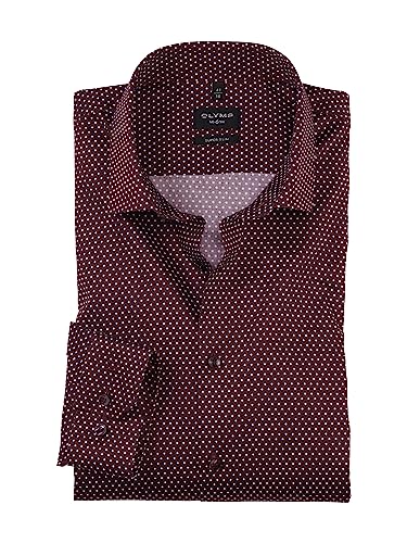 OLYMP Herren Businesshemd Langarm No. Six,Digitaldruck auf Uni,super Slim,Modern Kent,dunkelrot 39,45 von OLYMP
