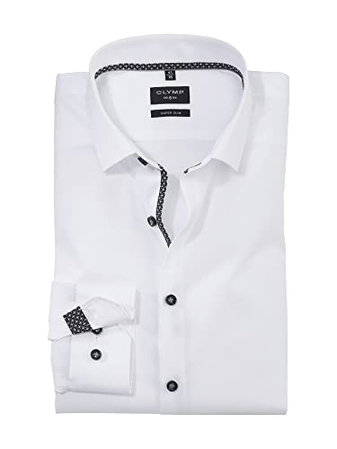 OLYMP Herren Businesshemd Langarm No. Six,Einfarbig,super Slim,Modern Kent,Weiss 00,41 von OLYMP