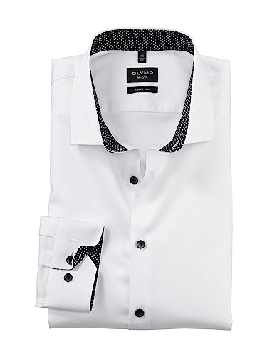 OLYMP Herren Businesshemd Langarm No. Six,Satin,super Slim,Modern Kent,Weiss 00,43 von OLYMP