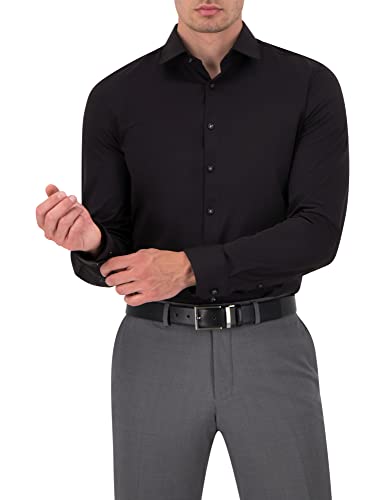 OLYMP Herren Businesshemd No. Six 24/Seven,Männer Hemd,Langarm,Einfarbig,Uni,super Slim,Urban Kent,bequem wie EIN T-Shirt,schwarz 68,38 von OLYMP