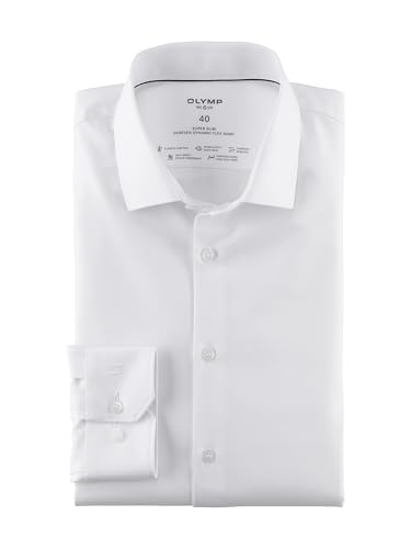 OLYMP Herren Businesshemd Langarm No. Six 24/Seven,Twill,super Slim,Modern Kent,Weiss 00,43 von OLYMP