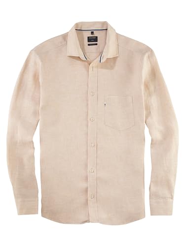 OLYMP Herren Freizeithemd Langarm Casual,Einfarbig,Regular fit,Kent-Kragen,beige 21,L von OLYMP