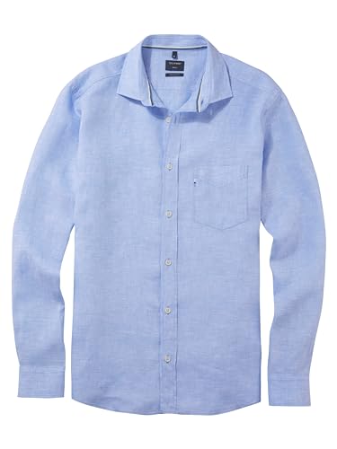 OLYMP Herren Freizeithemd Langarm Casual,Einfarbig,Regular fit,Kent-Kragen,bleu 11,L von OLYMP