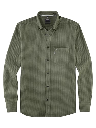 OLYMP Herren Freizeithemd Langarm Casual,Faux Uni,059 Casual 22,04 Button-Down-Kragen,Oliv 47,L von OLYMP