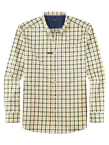 OLYMP Herren Freizeithemd Langarm Casual,Kariert,Regular fit,Button-Down-Kragen,grün 45,L von OLYMP