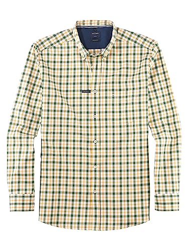 OLYMP Herren Freizeithemd Langarm Casual,Kariert,Regular fit,Button-Down-Kragen,grün 45,XL von OLYMP