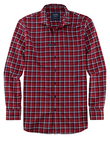 OLYMP Herren Freizeithemd Langarm Casual,Kariert,modern fit,Kent-Kragen,rot 35,L von OLYMP