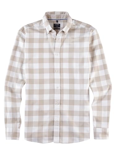 OLYMP Herren Freizeithemd Langarm Casual,Karo,059 Casual 22,04 Button-Down-Kragen,beige 21,L von OLYMP