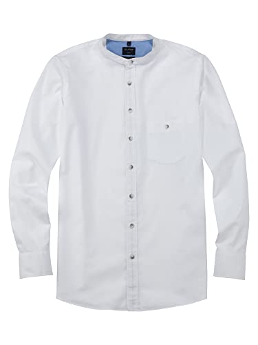 OLYMP Herren Freizeithemd Langarm Casual,Natté,modern fit,Stehkragen,Weiss 00,M von OLYMP