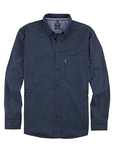 OLYMP Herren Freizeithemd Langarm Casual,Rotationsdruck,Regular fit,Button-Down-Kragen,Marine 18,M von OLYMP