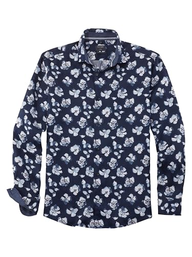 OLYMP Herren Freizeithemd Langarm Casual,Rotationsdruck auf Uni,059 Casual 22,01 Kent-Kragen,Marine 18,L von OLYMP