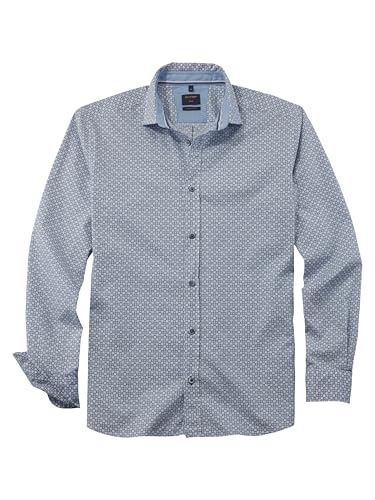 OLYMP Herren Freizeithemd Langarm Casual,Rotationsdruck auf Uni,059 Casual 22,01 Kent-Kragen,bleu 11,L von OLYMP