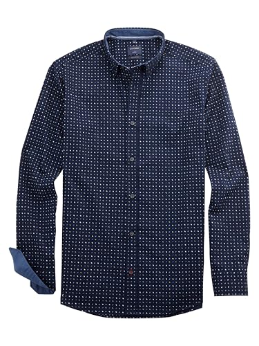 OLYMP Herren Freizeithemd Langarm Casual,Rotationsdruck auf Uni,059 Casual 22,04 Button-Down-Kragen,Marine 18,L von OLYMP