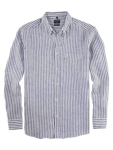 OLYMP Herren Freizeithemd Langarm Casual,Streifen Weissfond,Regular fit,Button-Down-Kragen,Marine 18,XL von OLYMP