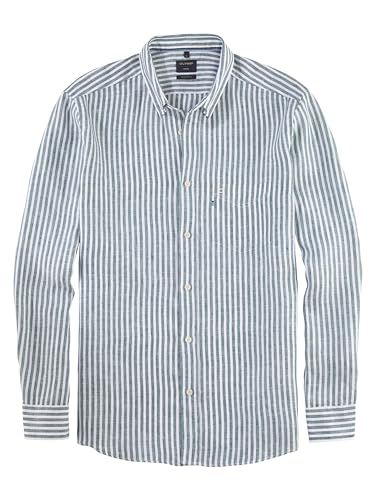 OLYMP Herren Freizeithemd Langarm Casual,Streifen Weissfond,Regular fit,Button-Down-Kragen,graugrün 48,XXL von OLYMP