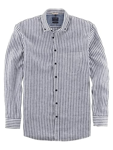 OLYMP Herren Freizeithemd Langarm Casual,Streifen Weissfond,modern fit,Button-Down-Kragen,Marine 18,S von OLYMP