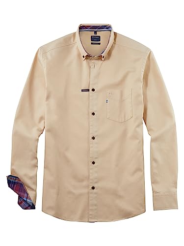 OLYMP Herren Freizeithemd Langarm Casual,Twill,Regular fit,Button-Down-Kragen,beige 21,XL von OLYMP