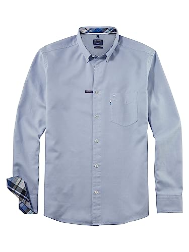 OLYMP Herren Freizeithemd Langarm Casual,Twill,Regular fit,Button-Down-Kragen,bleu 11,L von OLYMP