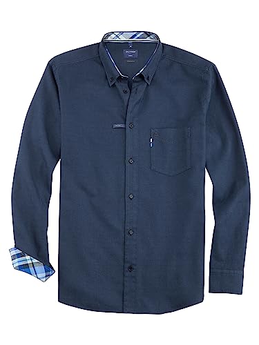 OLYMP Herren Freizeithemd Langarm Casual,Twill,Regular fit,Button-Down-Kragen,schwarz 68,L von OLYMP